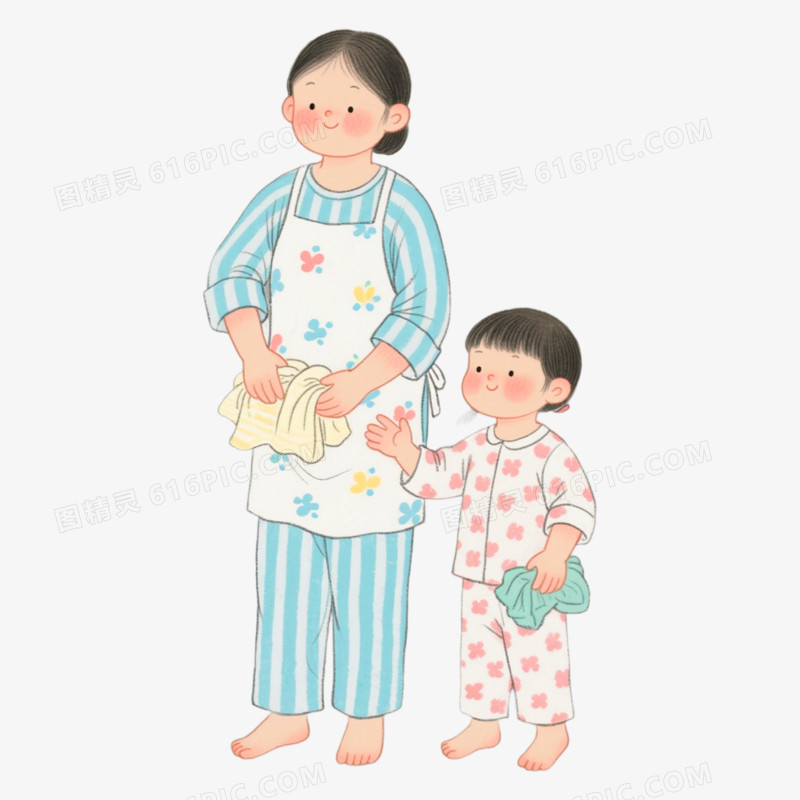 母女 家务做家务家务劳动免抠元素