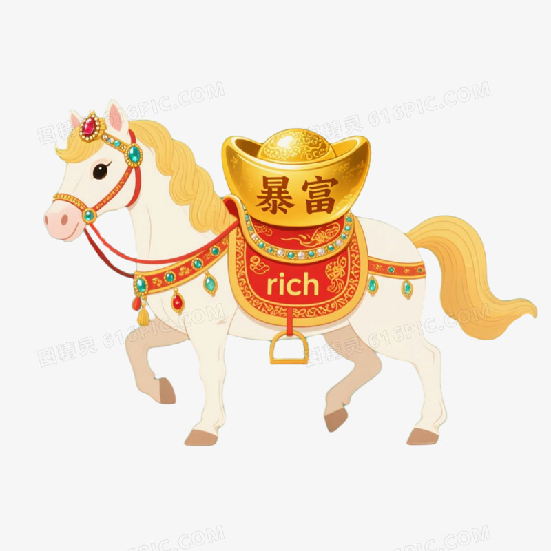 马年春节新年财富卡通马上有钱免扣元素
