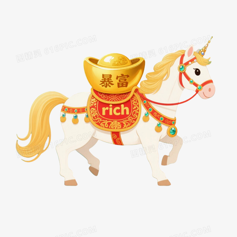 马年春节新年财富卡通马上有钱免扣元素