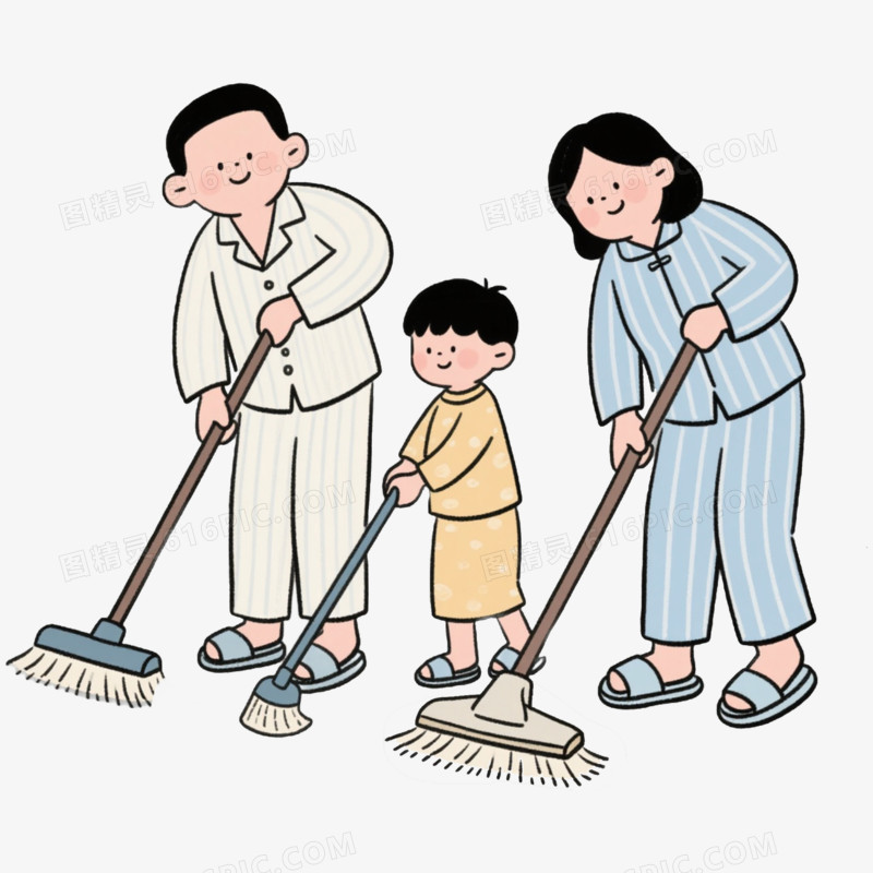一家三口 家务做家务家务劳动免抠元素