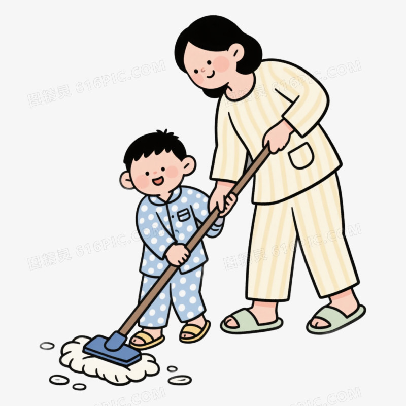 教儿子 家务做家务家务劳动免抠元素