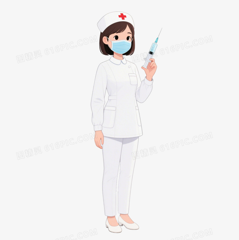 卡通拿着注射器的白衣护士免抠元素