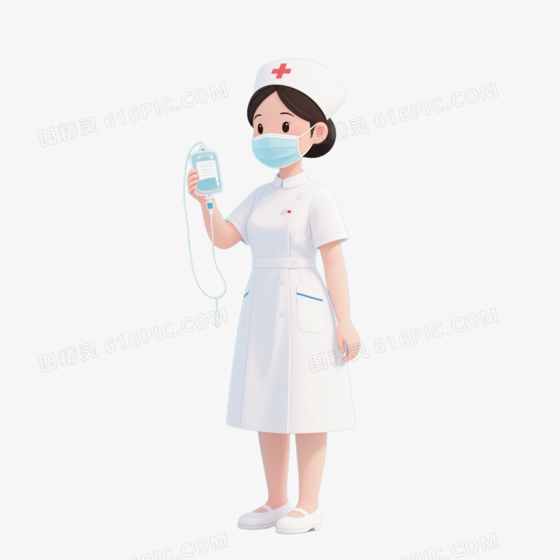 3D卡通拿着输液袋的护士免抠元素