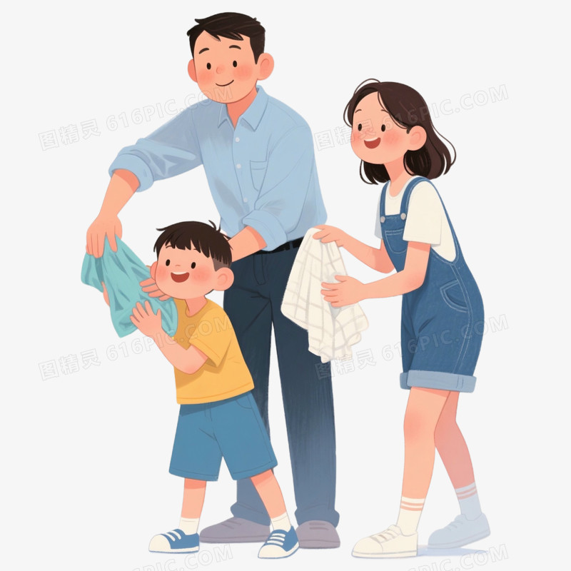 卡通手绘小朋友帮忙做家务免抠元素