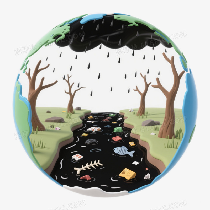 卡通下着黑雨的地球免抠元素