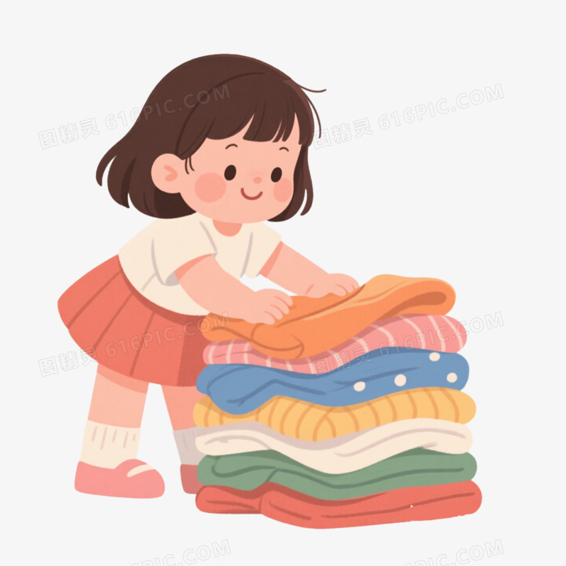 家务劳动叠衣服免抠元素