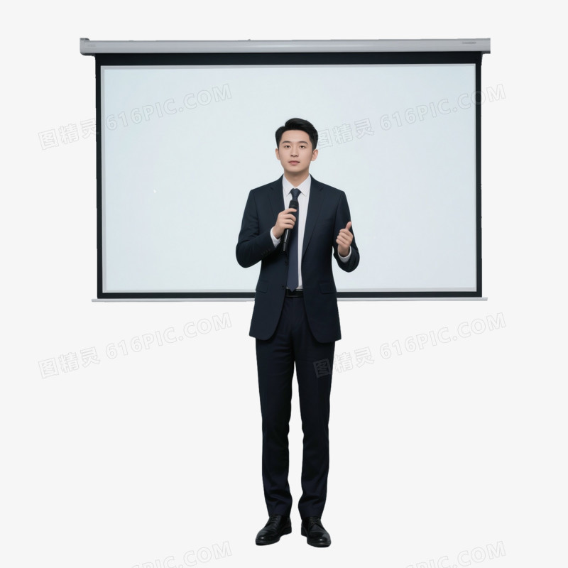 摄影实拍图在幕布前的男讲师免抠元素
