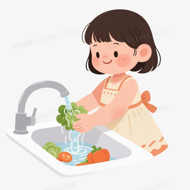 家务劳动洗菜免抠元素