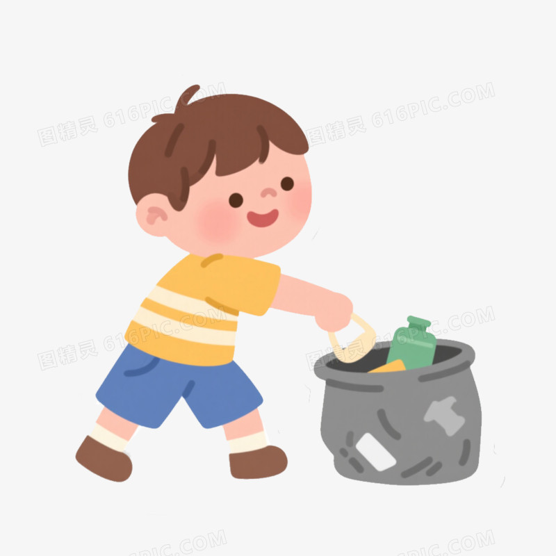 家务劳动小男孩扔垃圾免抠元素