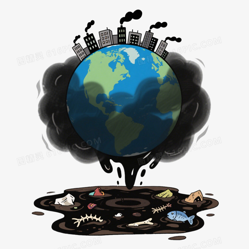 卡通被黑烟笼罩的地球免抠元素