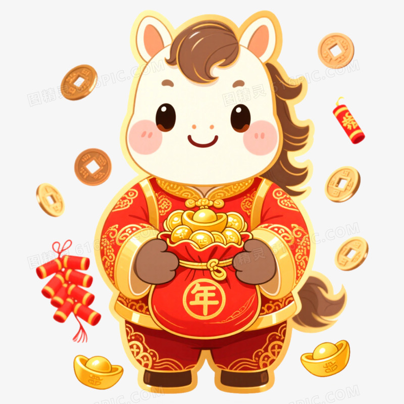 手绘插画马年IP形象免抠元素