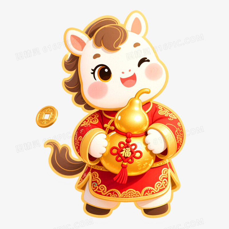 手绘插画马年IP形象免抠元素