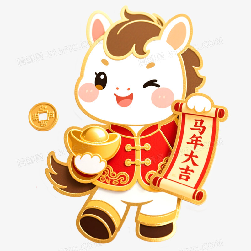 手绘插画马年IP形象免抠元素