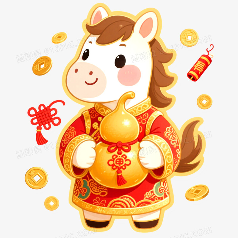手绘插画马年IP形象免抠元素