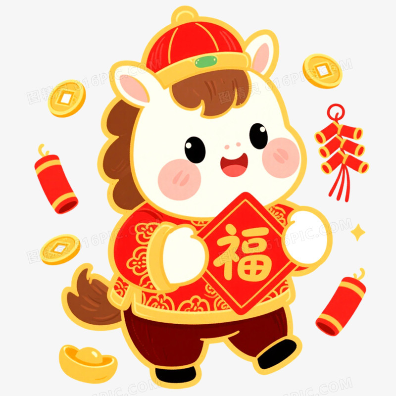 手绘插画马年IP形象免抠元素