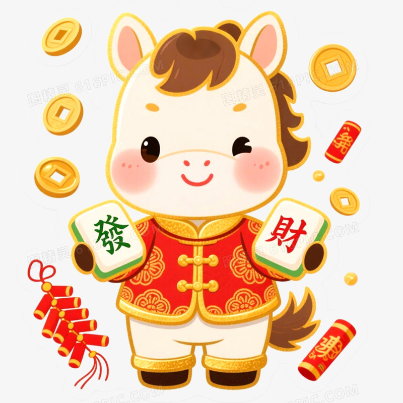 手绘插画马年IP形象免抠元素