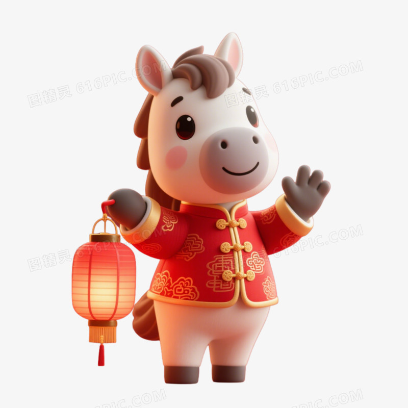 马年IP形象提着灯笼的小马免抠元素