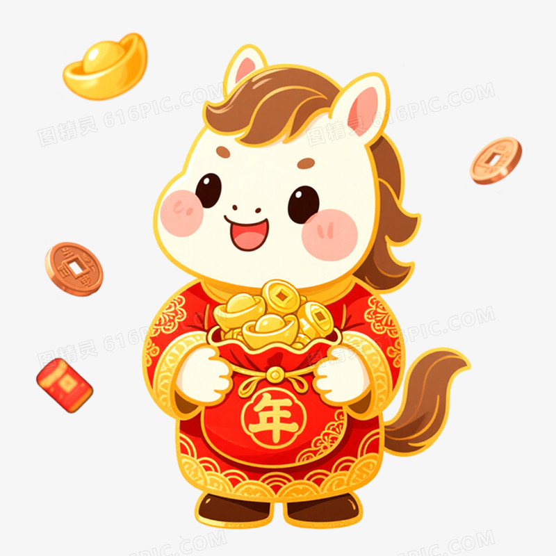 手绘插画马年IP形象免抠元素