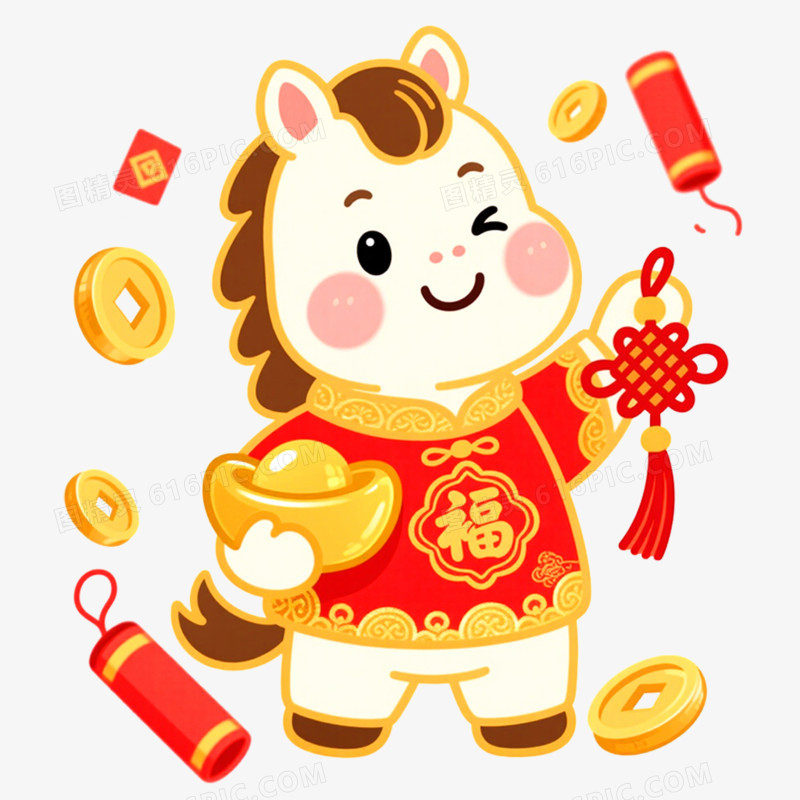 手绘插画马年IP形象免抠元素