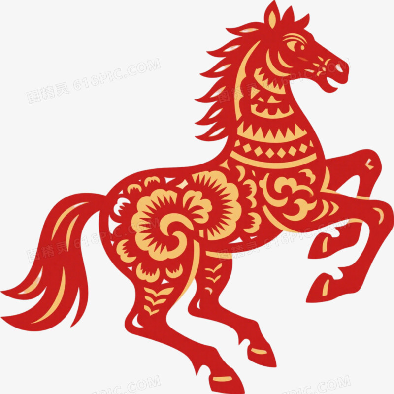 马年剪纸风形象免抠元素