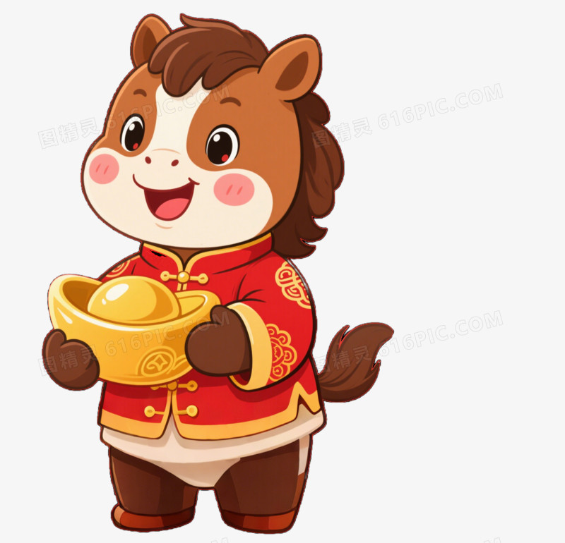 中国马年拿着金元宝的小马IP形象免扣元素