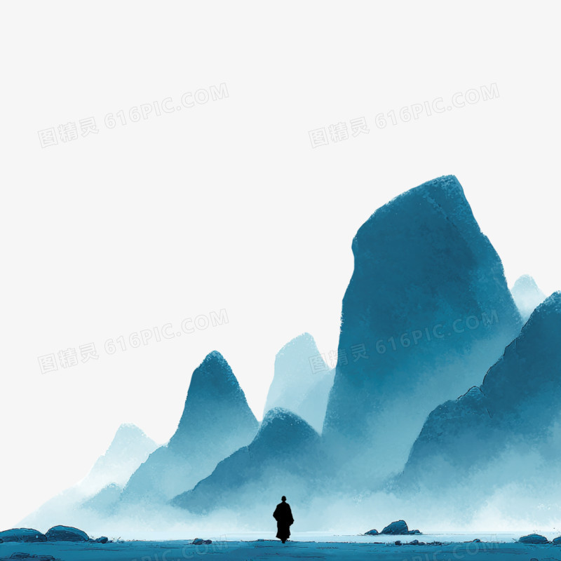 卡通手绘禅意山水免抠元素