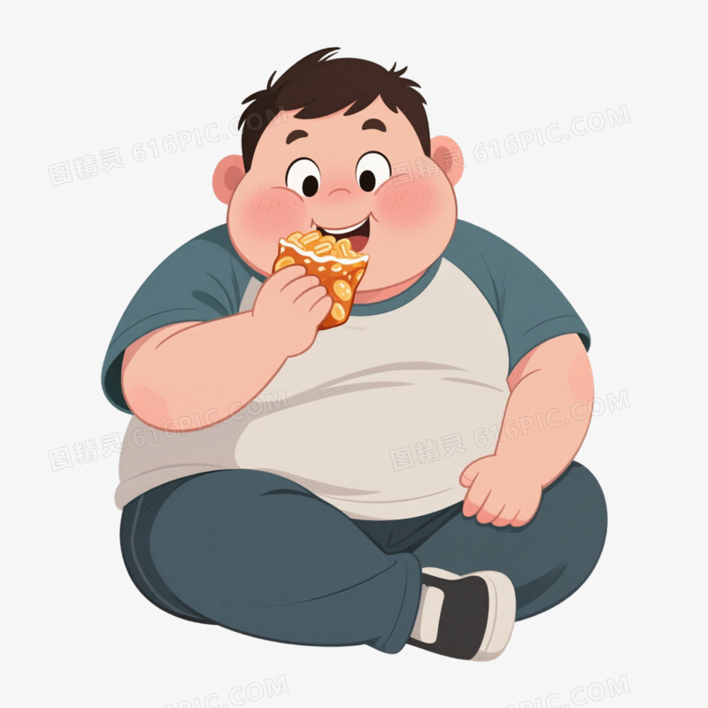 肥胖人物吃零食手绘卡通元素
