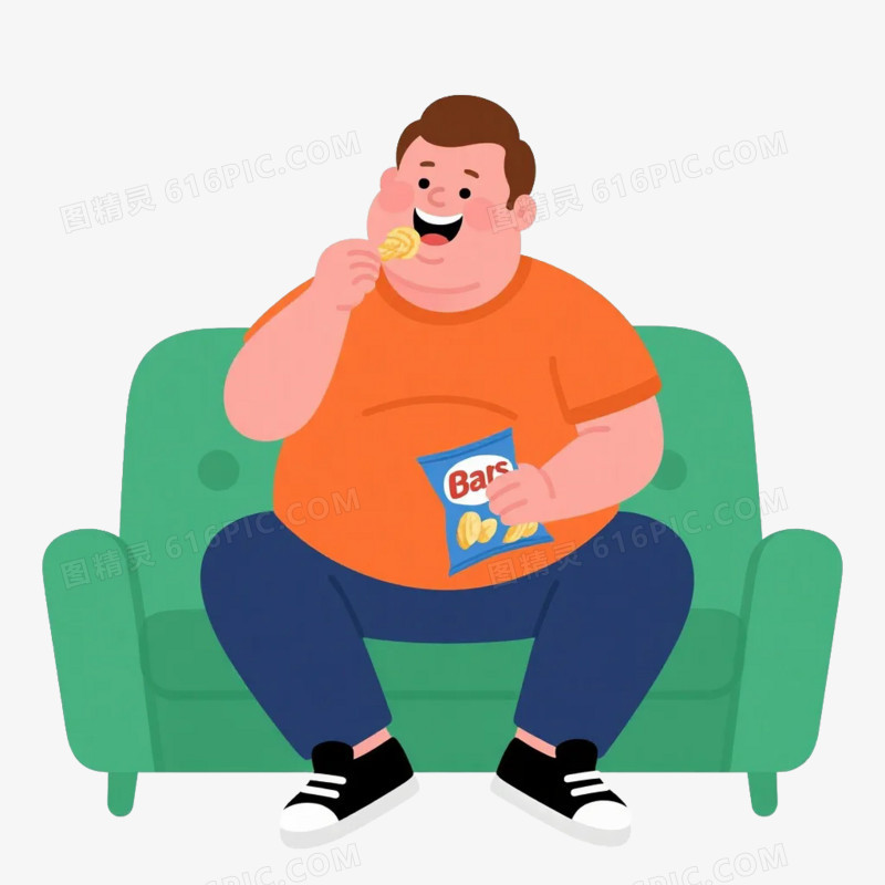卡通插画风格肥胖人物减肥吃零食免抠元素