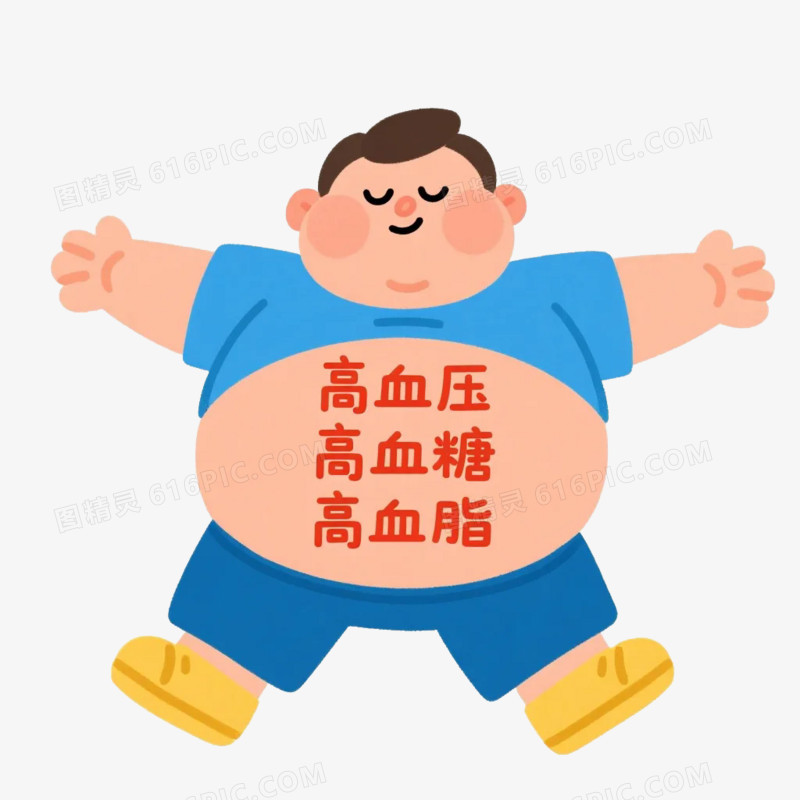 卡通插画风格肥胖人物减肥吃零食免抠元素