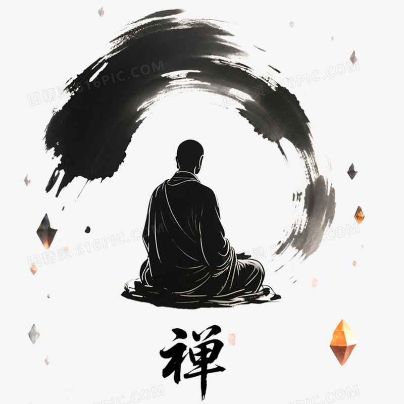 手绘水墨禅意写意免抠元素