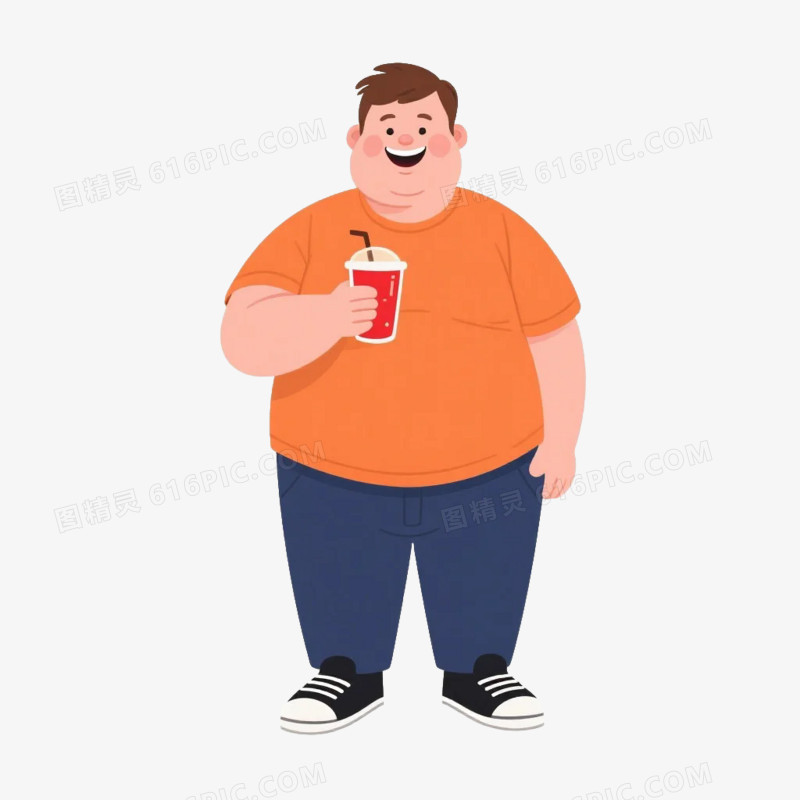 卡通插画风格肥胖人物减肥吃零食免抠元素