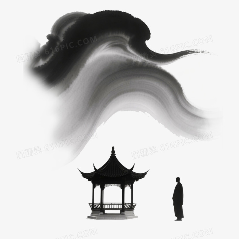 手绘水墨禅意写意免抠元素