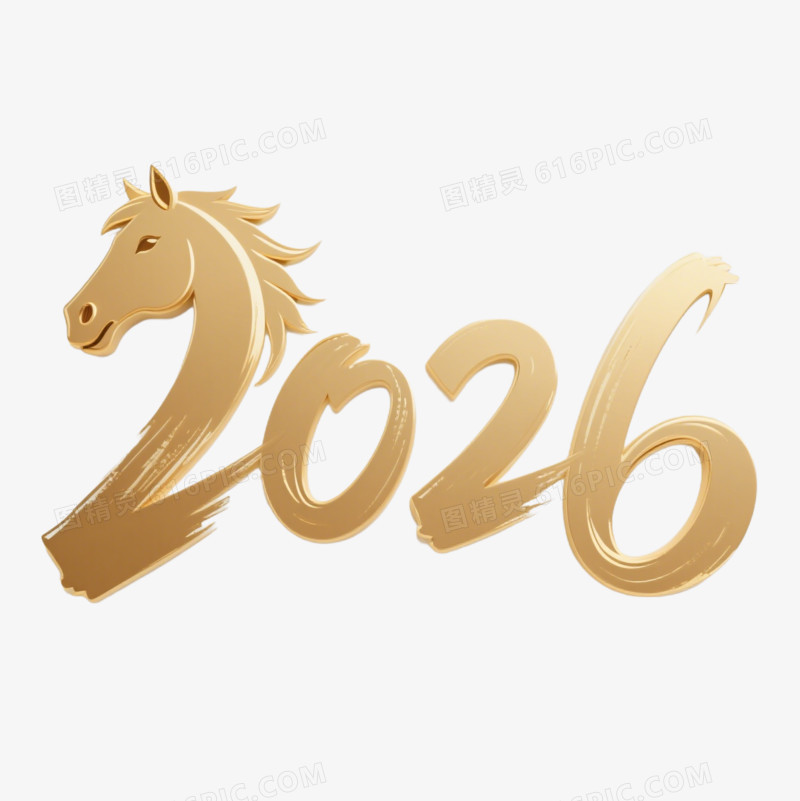 金色艺术字马头2026免抠元素