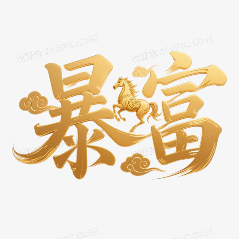 金色立体马年暴富祝福语艺术字