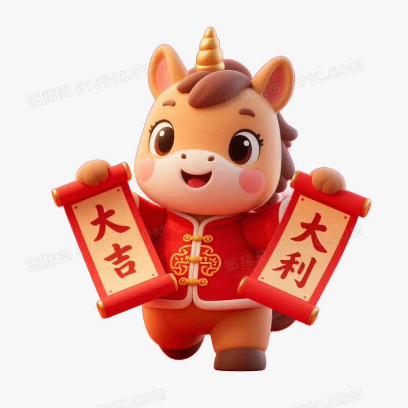 卡通手绘中国马年IP形象马形象免抠元素