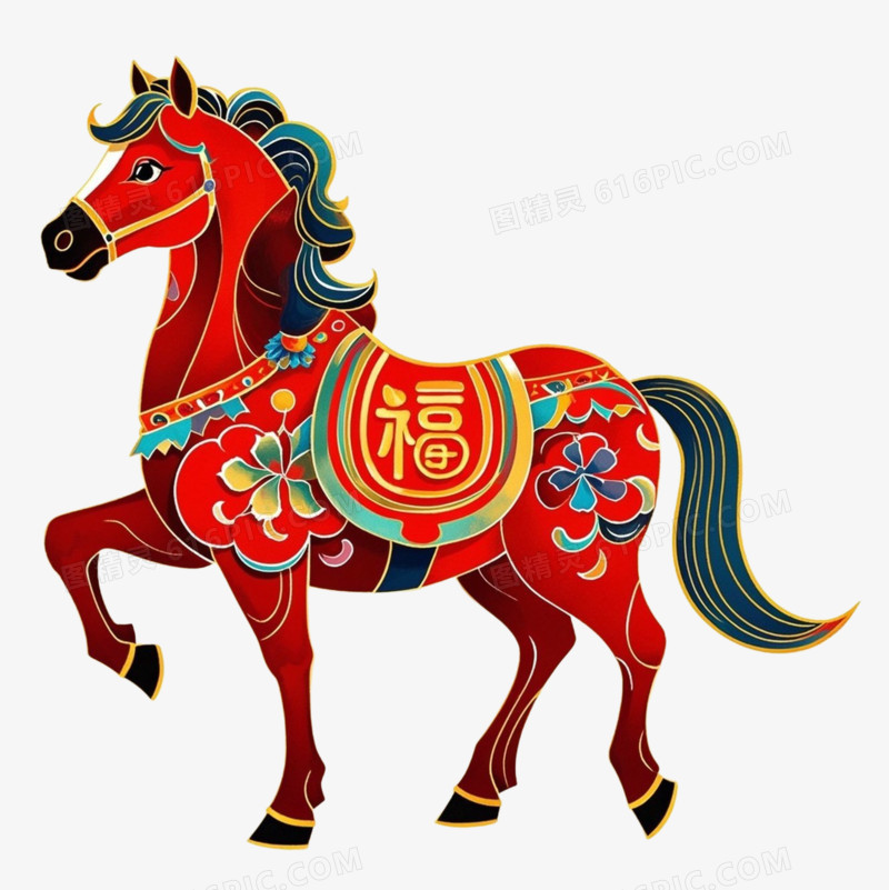 彩色马年国潮风IP形象免抠元素