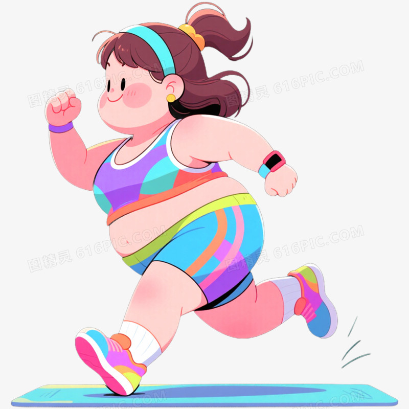 手绘插画肥胖人物运动减肥免抠元素