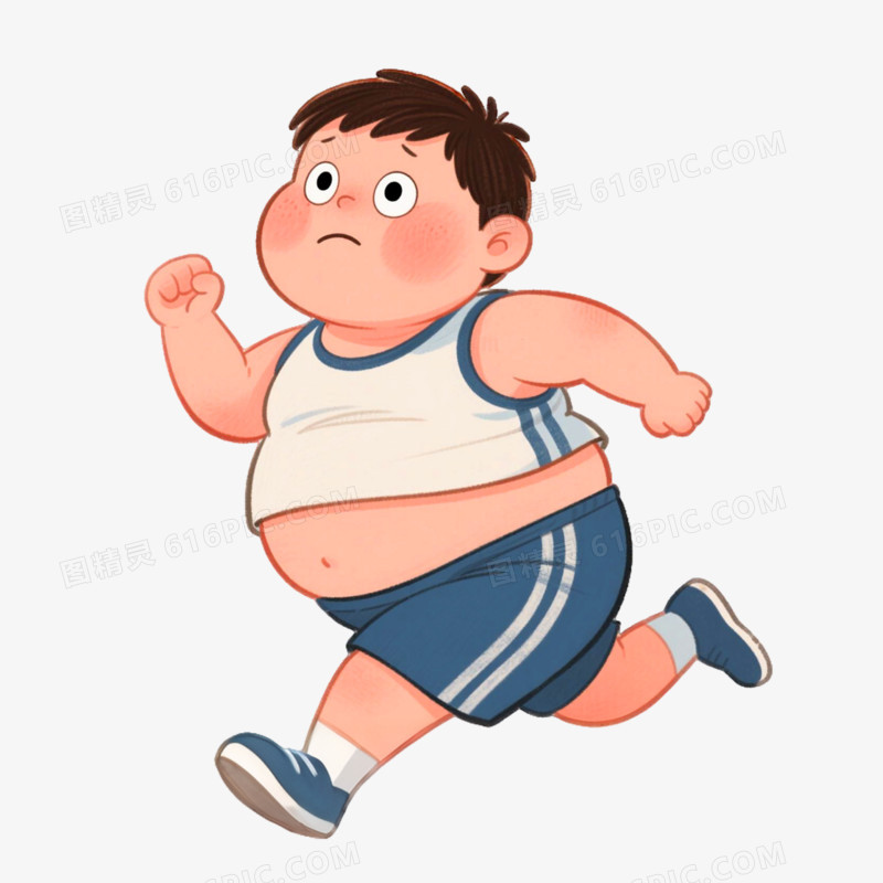 手绘插画风格胖男孩免抠元素