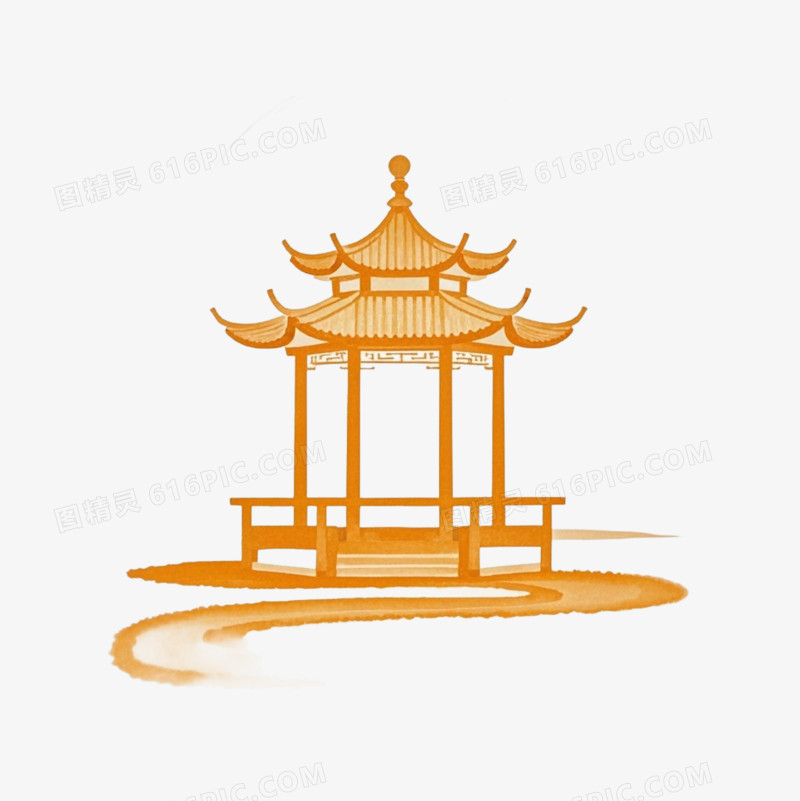 中国风古典禅意金色亭子免抠元素