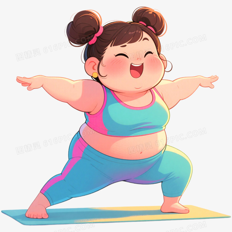 手绘插画肥胖人物运动减肥免抠元素
