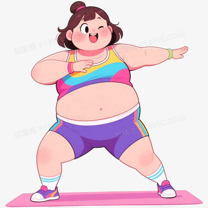 手绘插画肥胖人物运动减肥免抠元素