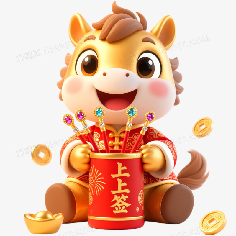 3D立体金色马年形象IP免抠元素