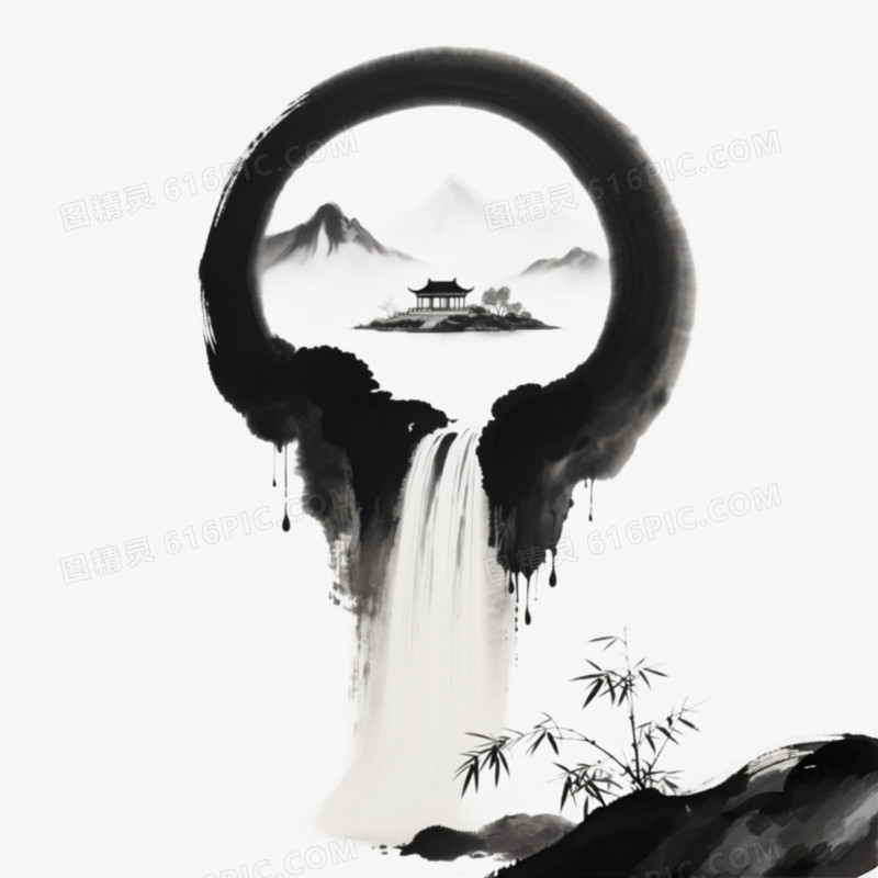 禅意风水墨画山水免扣元素