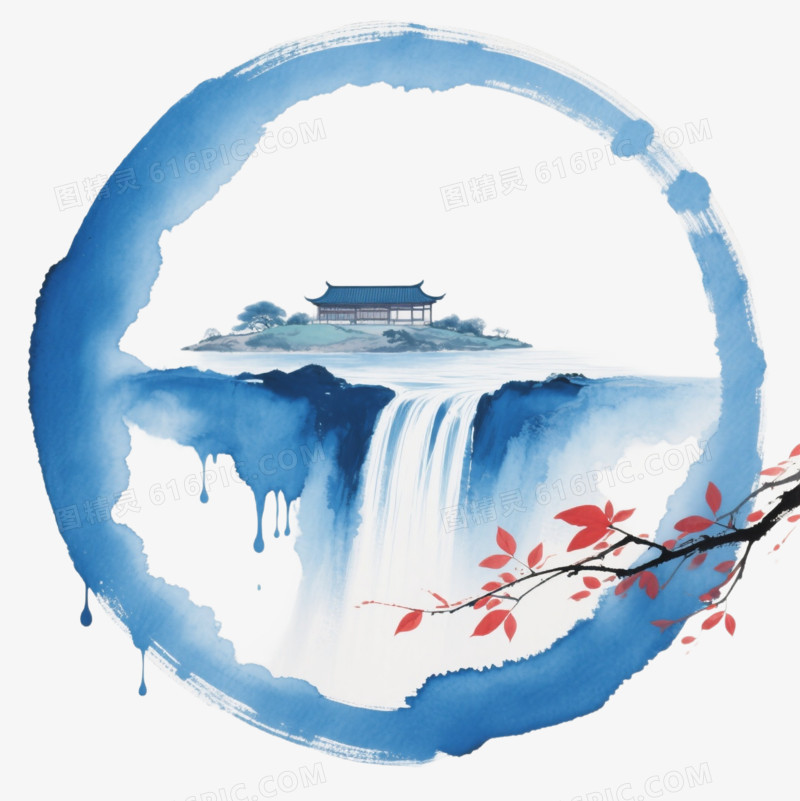 禅意风水墨画山水免扣元素
