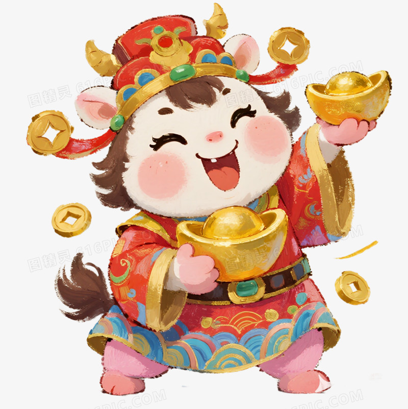 2026马年手绘财神小马IP形象免扣元素