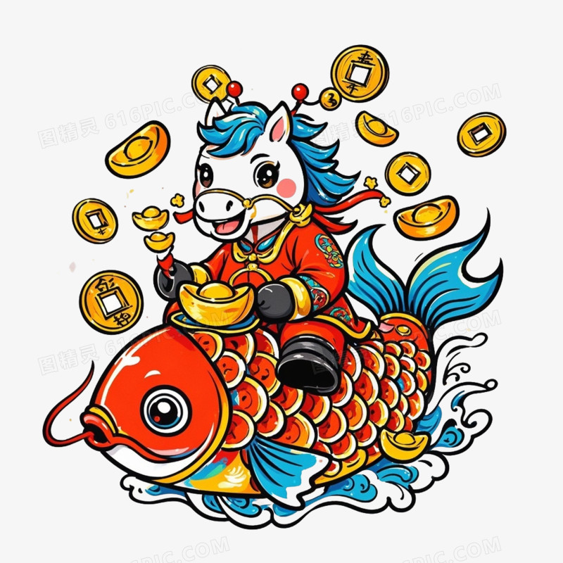 2026马年小马锦鲤IP形象免抠元素