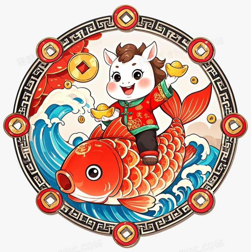 2026马年小马锦鲤IP形象免抠元素