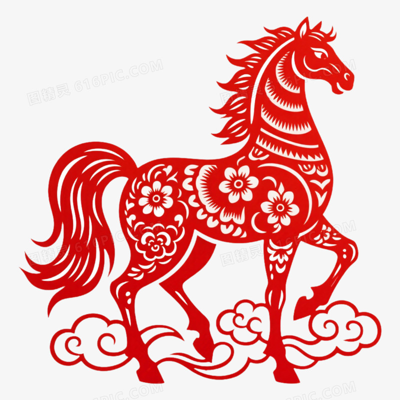 剪纸风马形象免抠元素