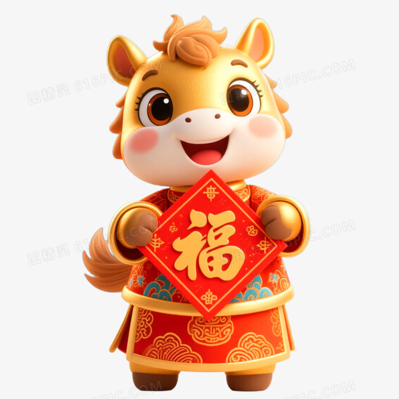 3D立体金色马年形象IP免抠元素
