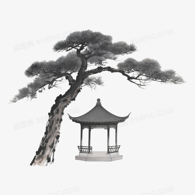 禅意树木凉亭建筑免抠元素
